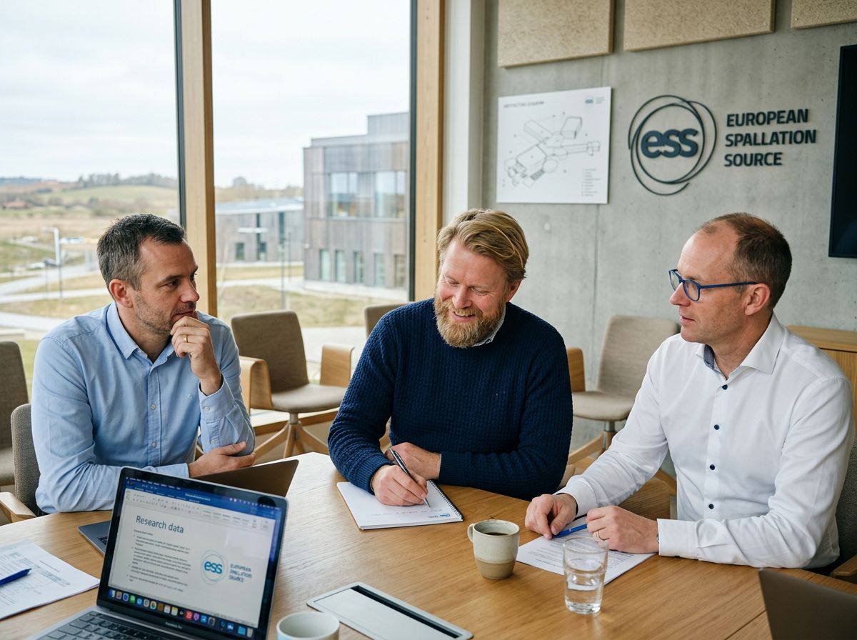 tre män i 40-årsåldern i modernt konferensrum