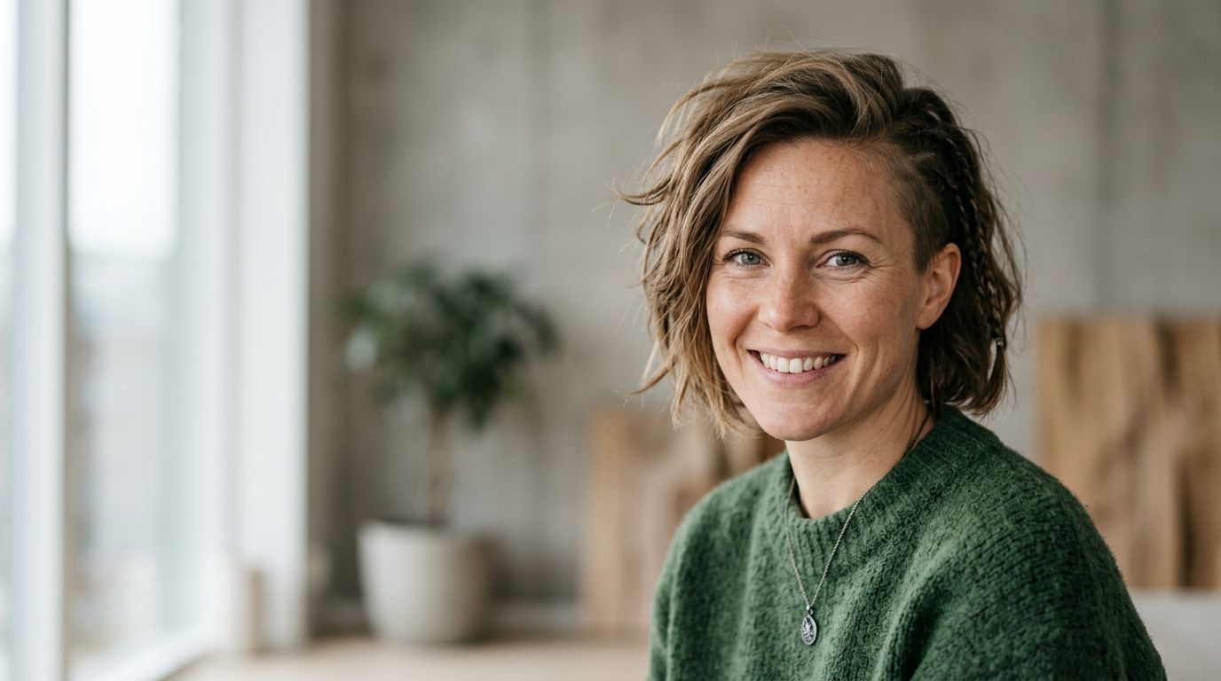 person tittar in i kameran från höger